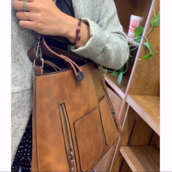 SHAI Zipper Details pocket Tote Bag - BROWN - Picture 5 of 5